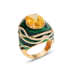Duomo Ring - Citrine ve Malachite Enamel - Limited Editions