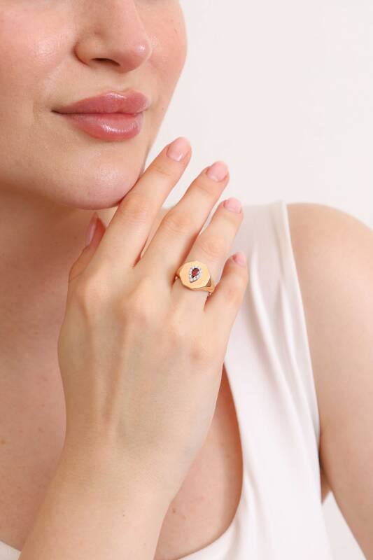 Hex Ring - White Diamond Ruby - 3