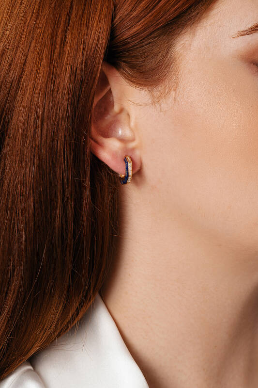 Hook Earrings - Lapis Enamel Rose Gold - 2