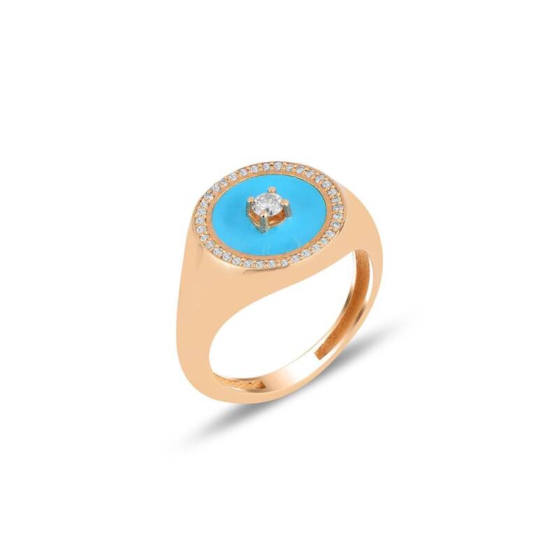 Pinky Diamond Ring - Turquoise Enamel - 1