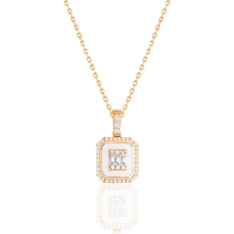 Raena Pendant - White Enamel Baugette - 1