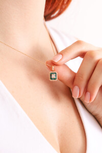 Raena Pendant - Malachite Enamel Baugette - 4