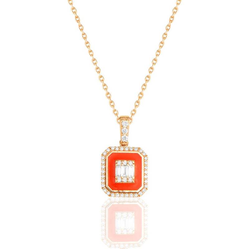 Raena Pendant - Coral Enamel Baugette - 1
