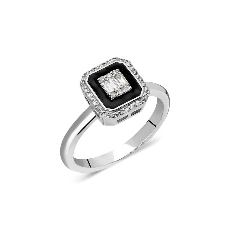 Raena Ring - Black Enamel Baugette - 1