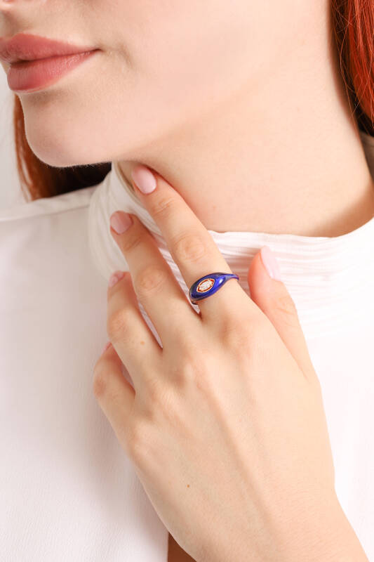 Slim Stack Ring - Dark Blue Enamel - 2