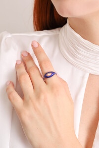 Slim Stack Ring - Dark Blue Enamel - 3