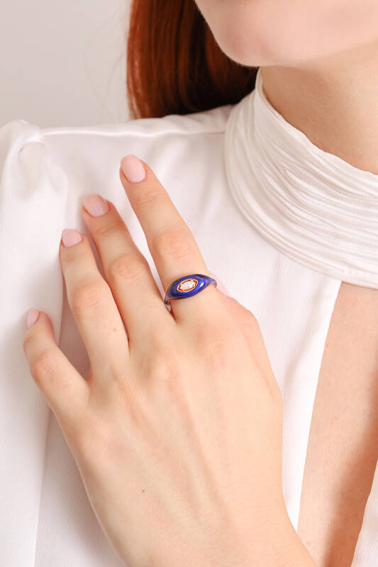 Slim Stack Ring - Dark Blue Enamel - 3