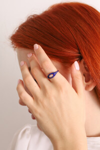 Slim Stack Ring - Dark Blue Enamel - 4